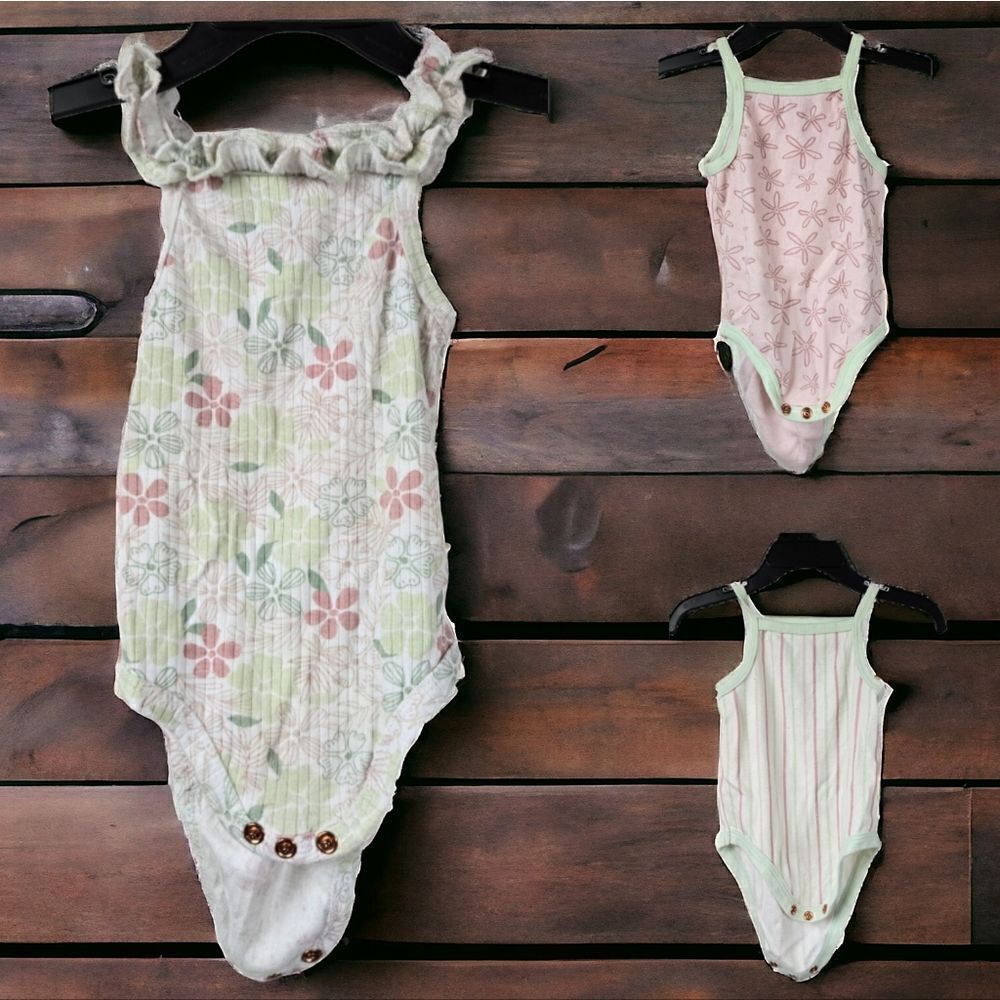 Tahari Baby Girl 3pc Printed Onesie Bodysuit Playwear 6-9M Pink Green Bundle